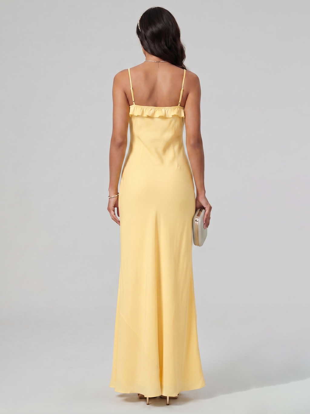 Elegant Daffodil Satin A-Line Straight Neck Backless Ankle-Length Plus Size Bridesmaid Dress