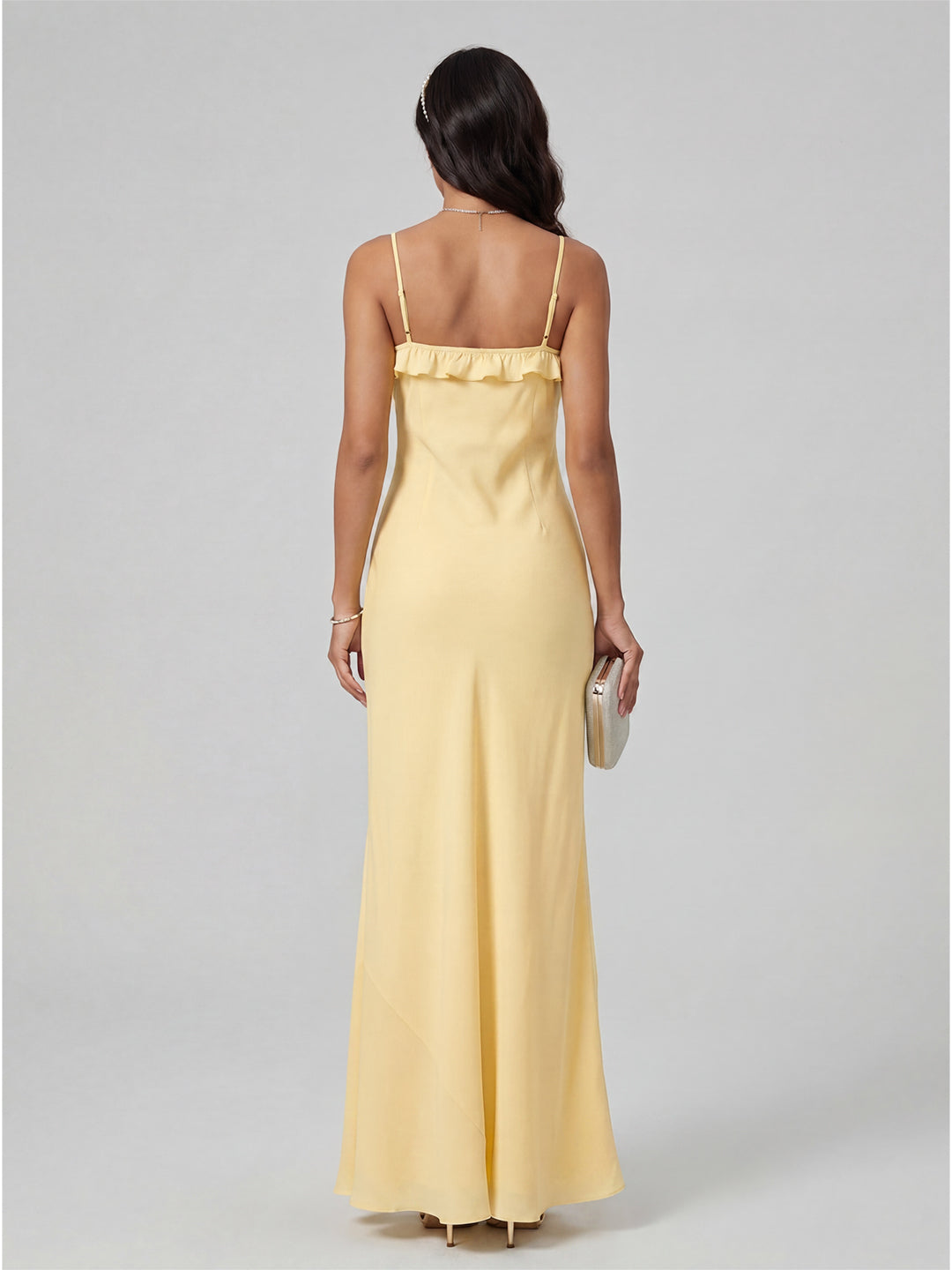 Elegant Daffodil Satin A-Line Straight Neck Backless Ankle-Length Plus Size Bridesmaid Dress