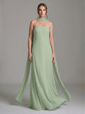 Elegant Dusty Sage Chiffon A-line Off-the-Shoulder Back Zip Ankle-Length Bridesmaid Dress