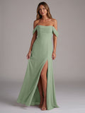 Elegant Dusty Sage Chiffon column Ankle-Length Bridesmaid Dress