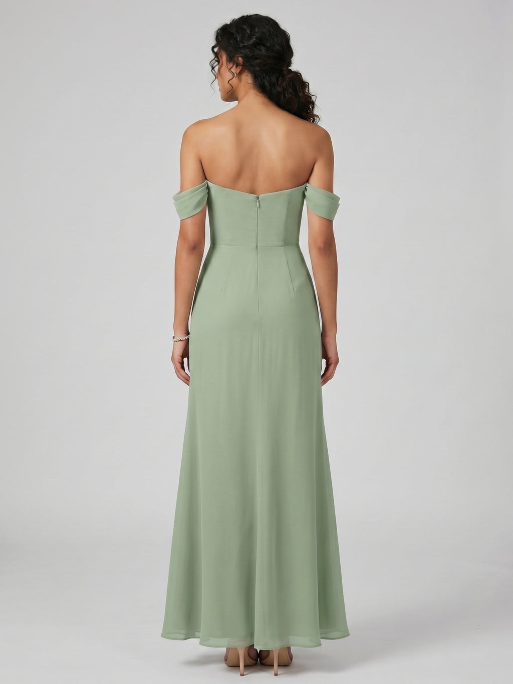 Elegant Dusty Sage Chiffon column Ankle-Length Bridesmaid Dress