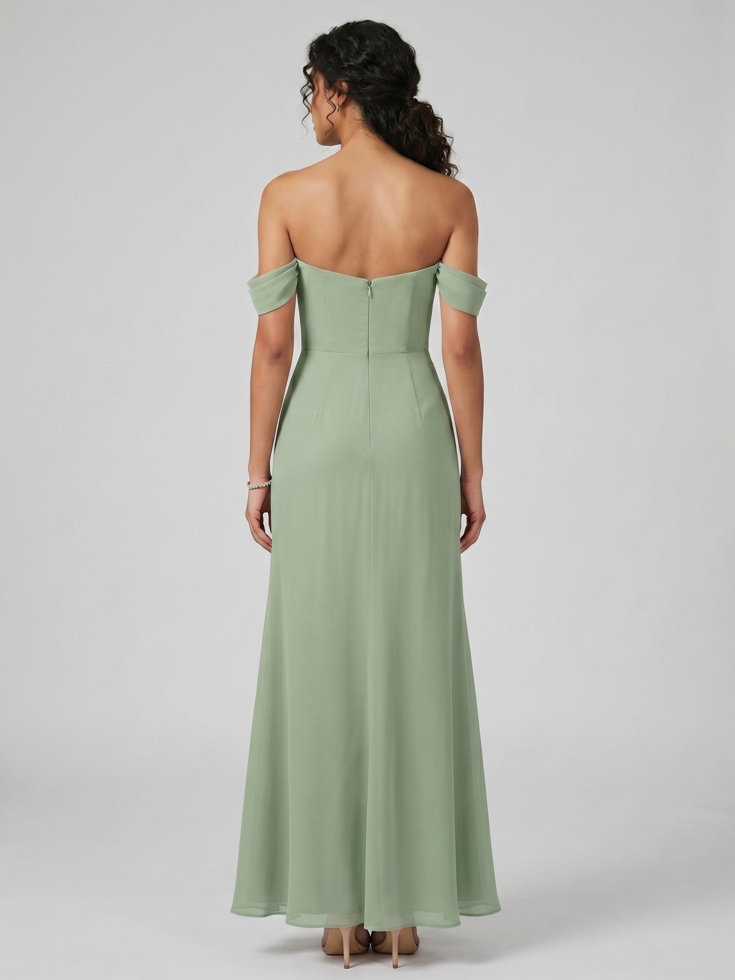 Elegant Dusty Sage Chiffon column Ankle-Length Bridesmaid Dress