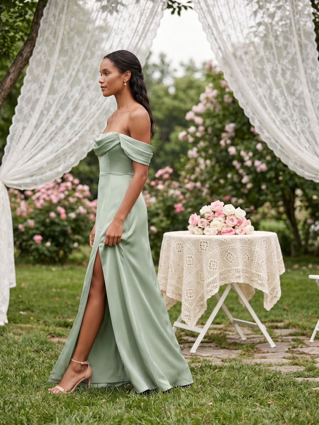 Elegant Dusty Sage Matte Satin A-Line Straight Neck Back Zip Ankle-Length Bridesmaid Dress