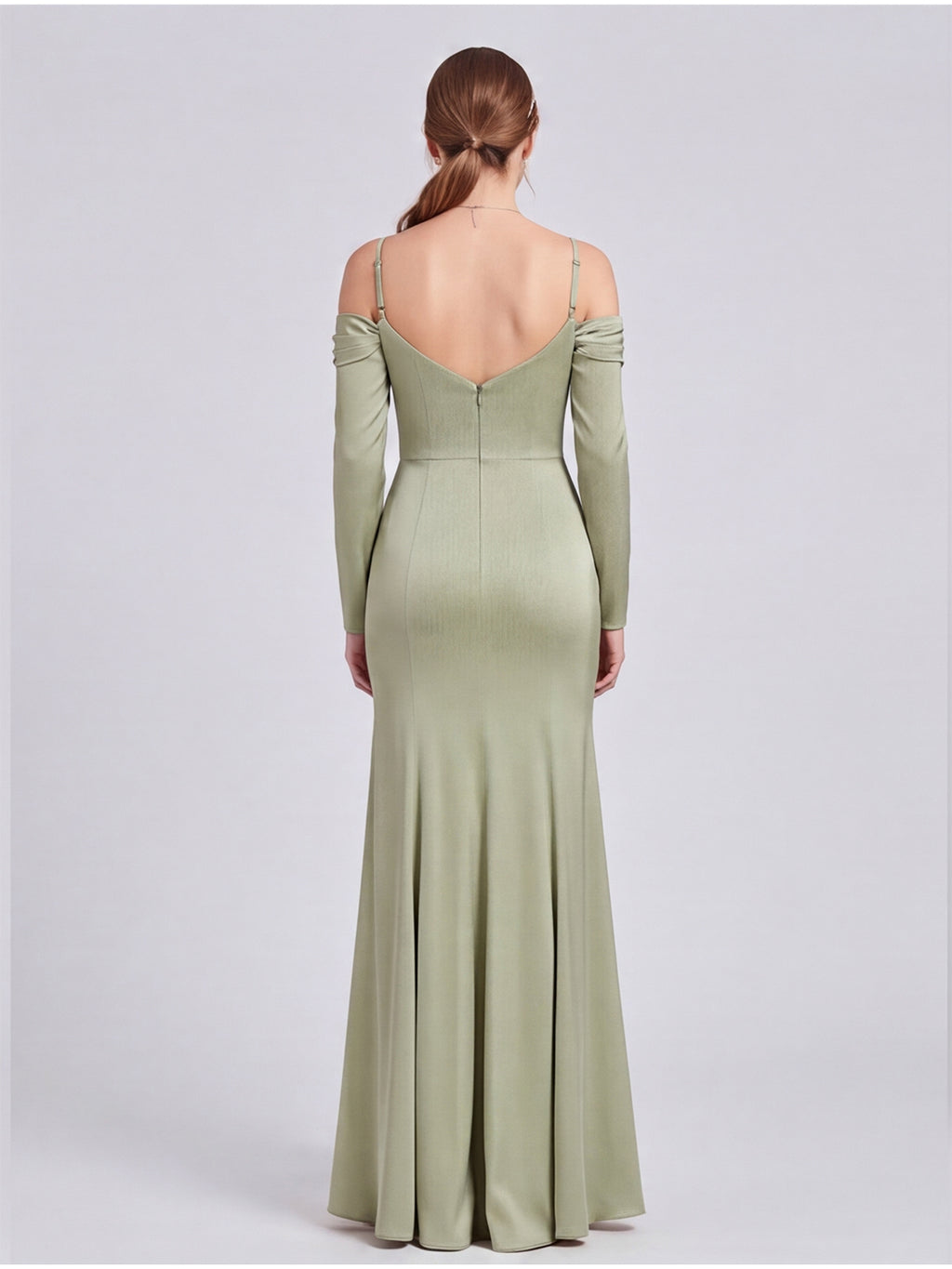 Elegant Dusty Sage Satin Sheath Straight Neck Backless Ankle-Length Bridesmaid Dress