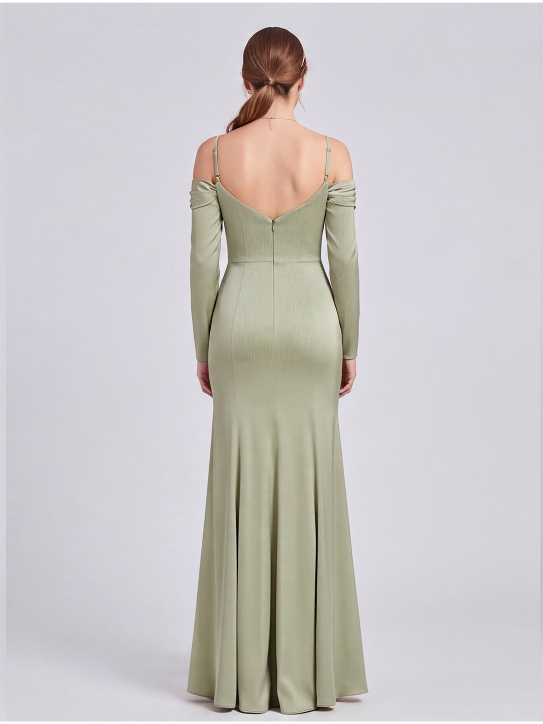 Elegant Dusty Sage Satin Sheath Straight Neck Backless Ankle-Length Bridesmaid Dress