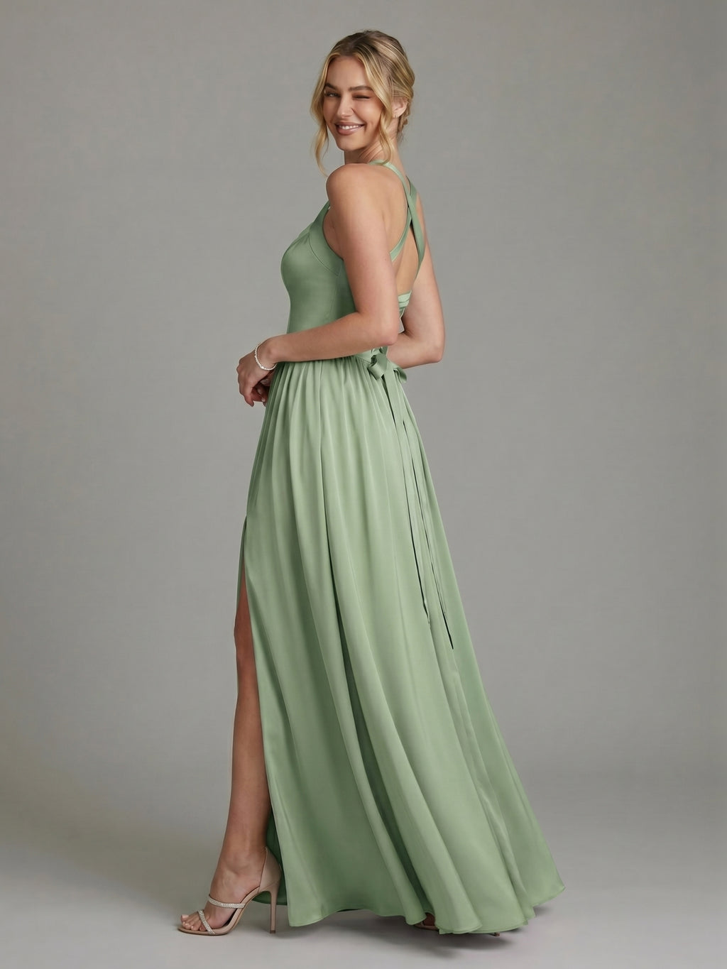 Elegant Dusty Sage Satin A-Line Sweetheart Ankle-Length Bridesmaid Dress