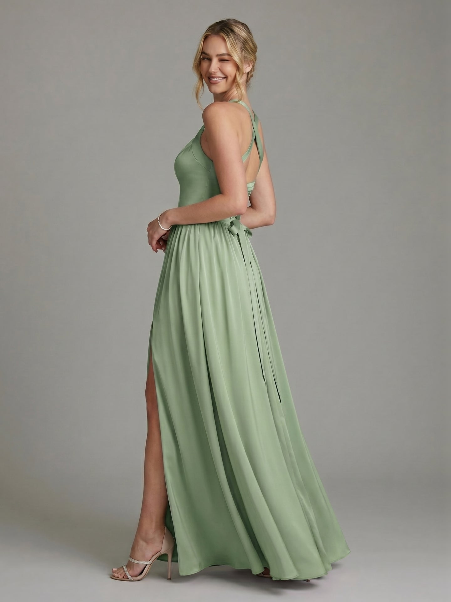 Elegant Dusty Sage Satin A-Line Sweetheart Ankle-Length Bridesmaid Dress
