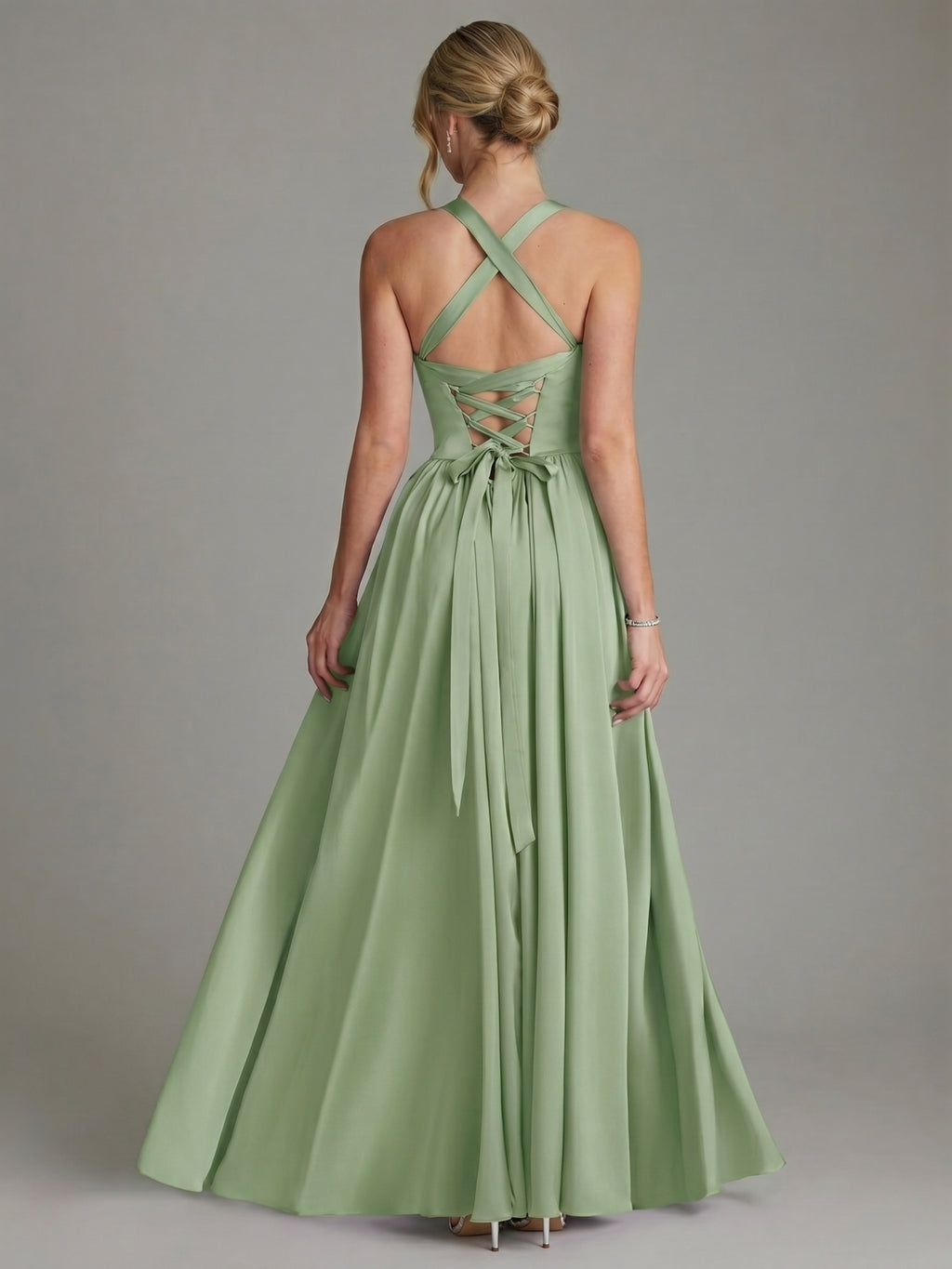 Elegant Dusty Sage Satin A-Line Sweetheart Ankle-Length Bridesmaid Dress