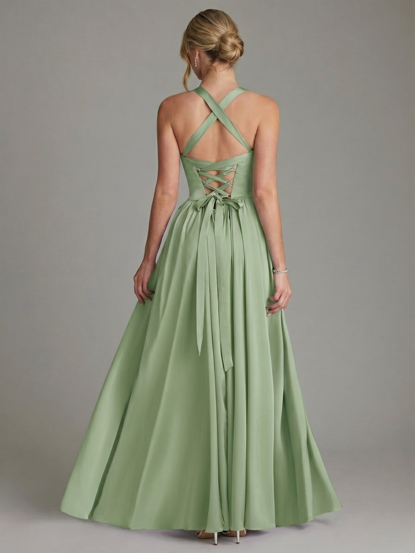 Elegant Dusty Sage Satin A-Line Sweetheart Ankle-Length Bridesmaid Dress