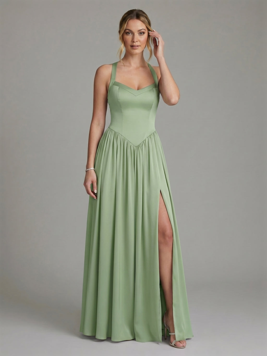 Elegant Dusty Sage Satin A-Line Sweetheart Ankle-Length Bridesmaid Dress