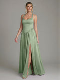 Elegant Dusty Sage Satin A-Line Sweetheart Ankle-Length Bridesmaid Dress