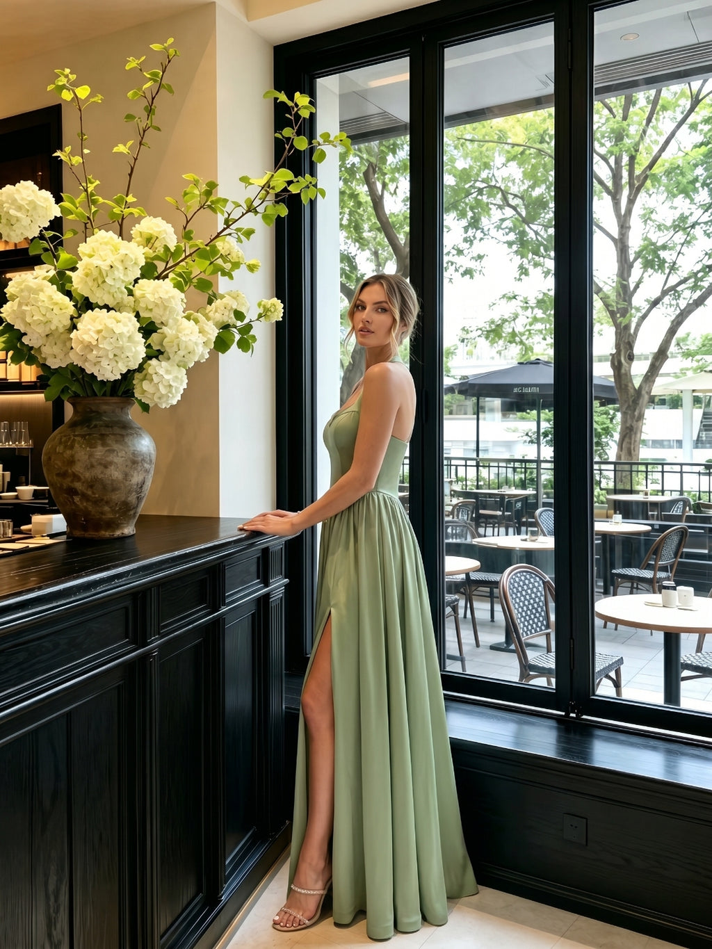 Elegant Dusty Sage Satin A-Line Sweetheart Ankle-Length Bridesmaid Dress