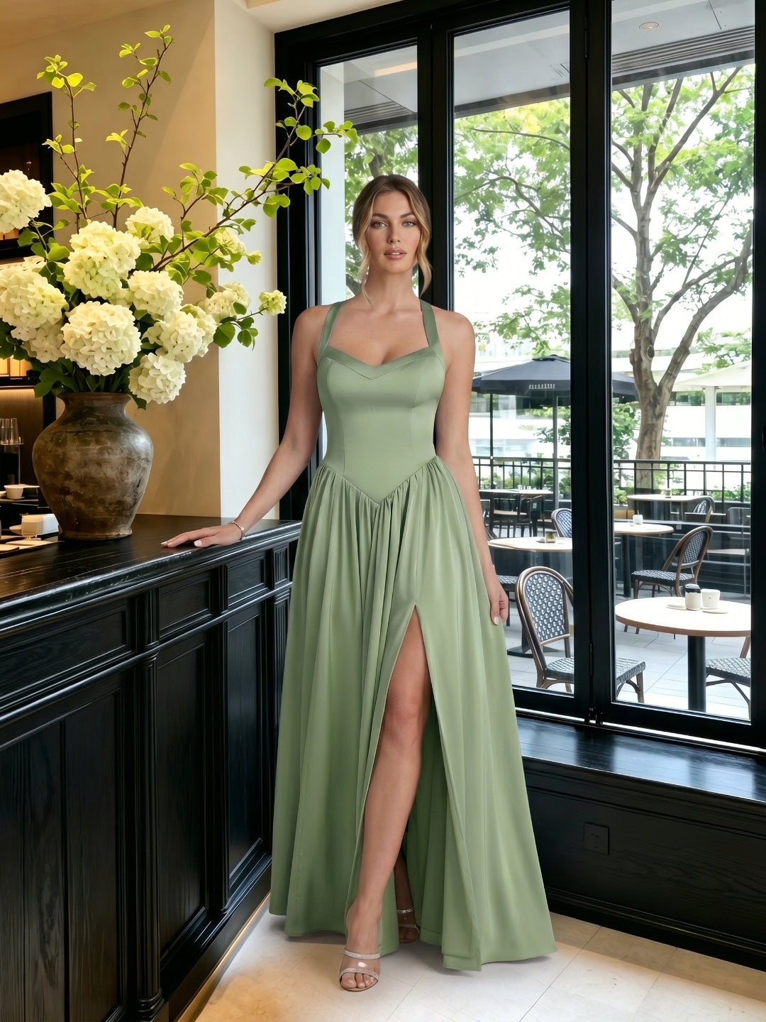 Elegant Dusty Sage Satin A-Line Sweetheart Ankle-Length Bridesmaid Dress