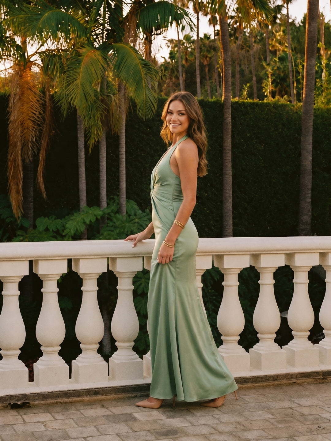 Elegant Dusty Sage Satin Mermaid V-Neck Ankle-Length Bridesmaid Dress