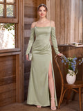 Elegant Dusty Sage Satin Sheath Straight Neck Backless Ankle-Length Bridesmaid Dress