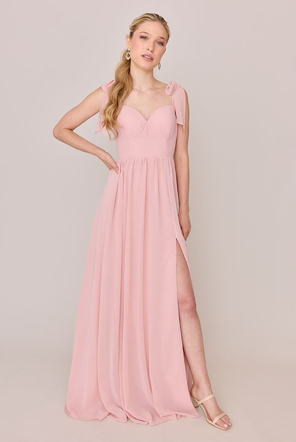 Elegant Flowy Sweetheart Neckline Ruffle Strap Open Back Side Slit Floor-length Pink Bridesmaid Dress
