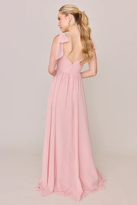 Elegant Flowy Sweetheart Neckline Ruffle Strap Open Back Side Slit Floor-length Pink Bridesmaid Dress
