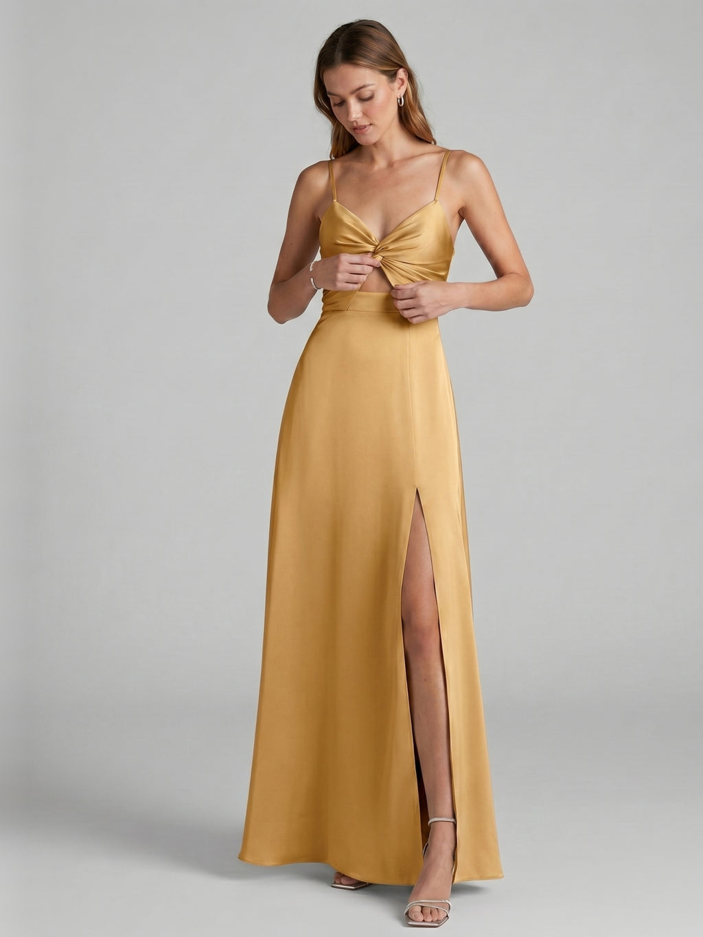 Elegant Gold Satin A-Line Sweetheart Backless Ankle-Length Bridesmaid Dress