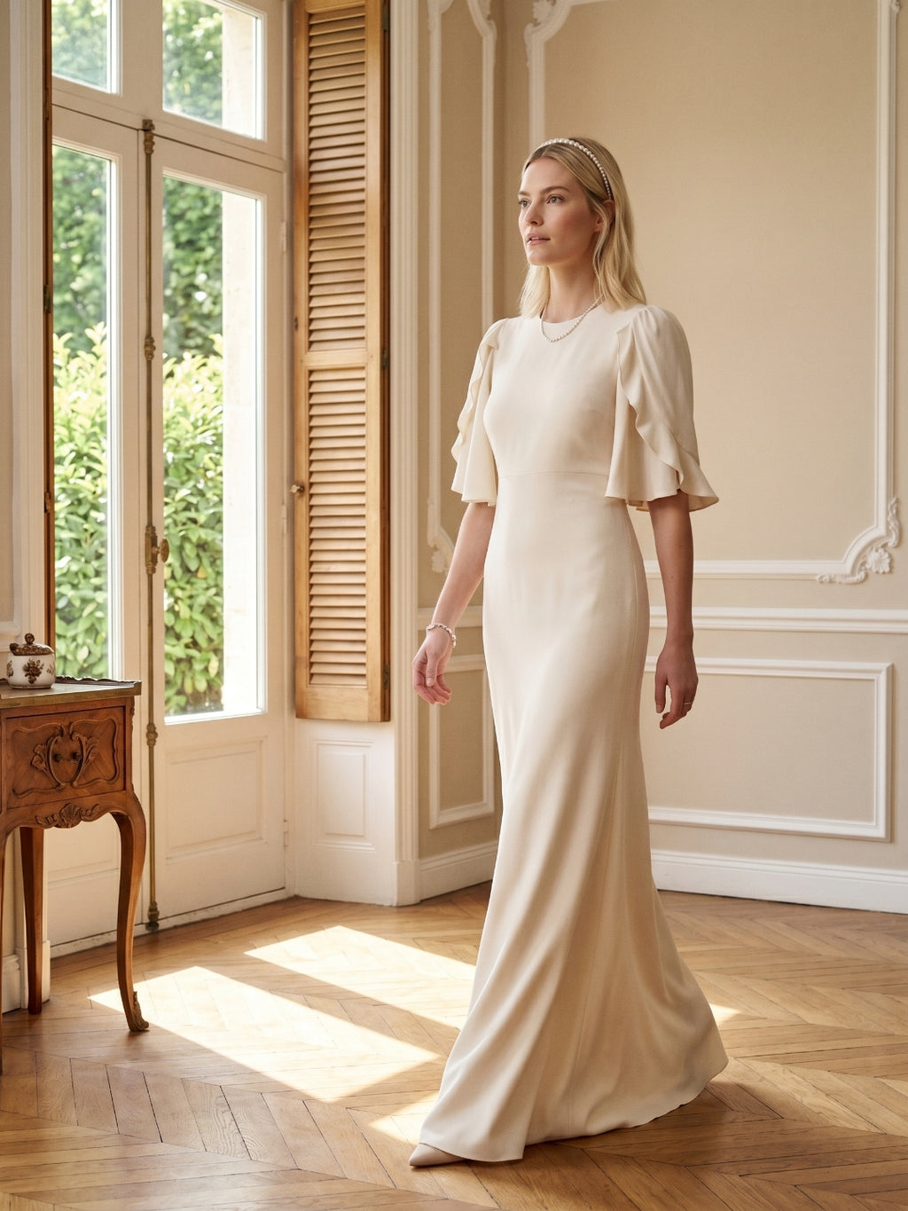 Elegant Ivory Matte Satin A-Line Scoop Neck Back Zip Ankle-Length Bridesmaid Dress