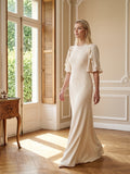 Elegant Ivory Matte Satin A-Line Scoop Neck Back Zip Ankle-Length Bridesmaid Dress