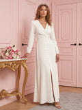 Elegant Ivory Matte Satin A-Line V-Neck Lace-up Ankle-Length Bridesmaid Dress