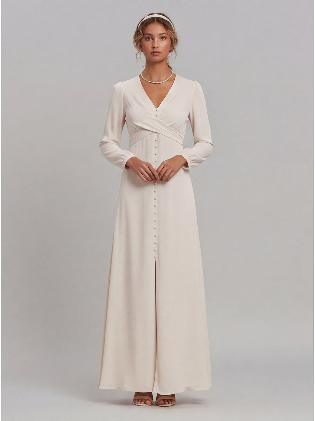 Elegant Ivory Matte Satin A-Line V-Neck Lace-up Ankle-Length Bridesmaid Dress