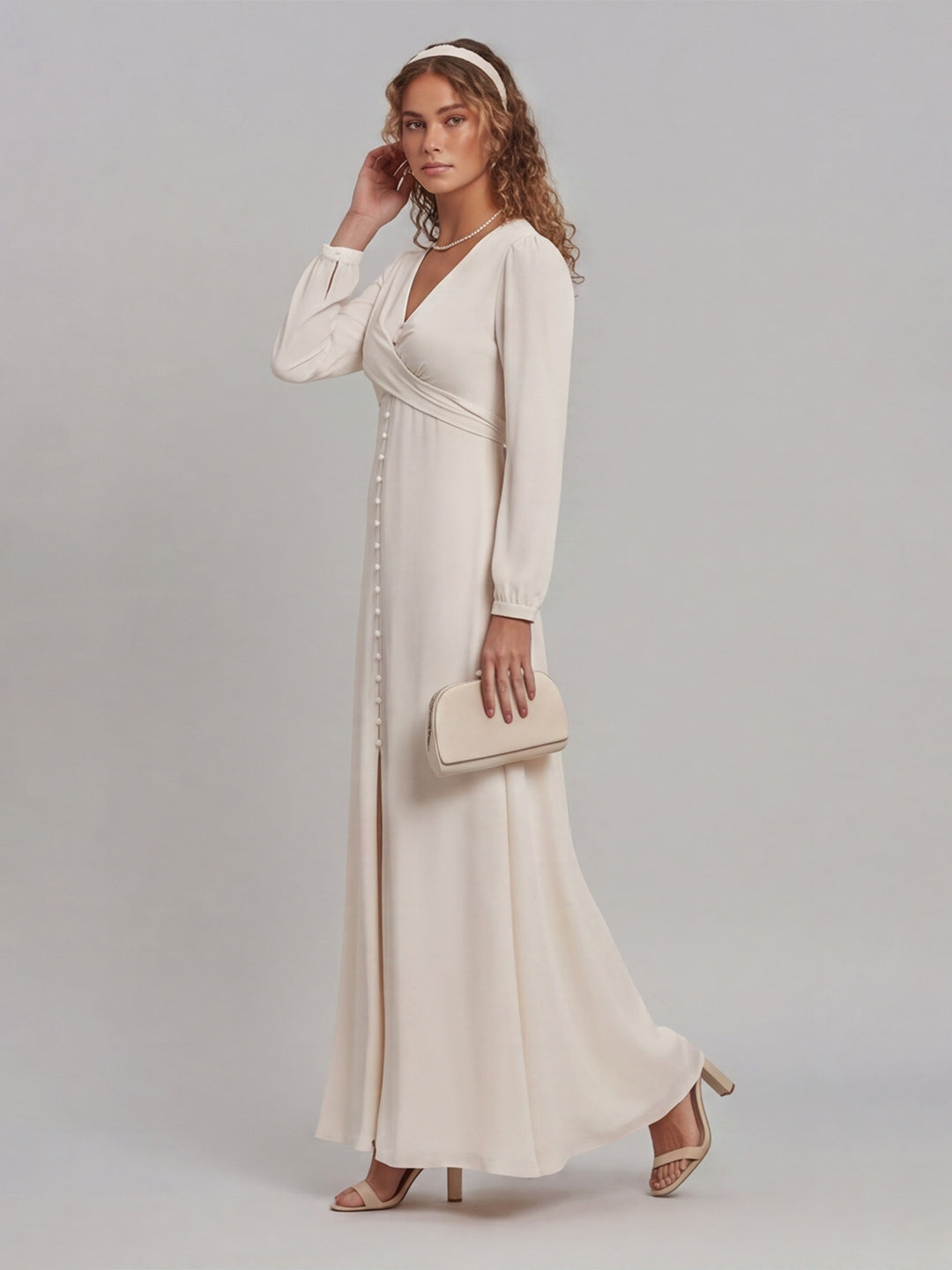 Elegant Ivory Matte Satin A-Line V-Neck Lace-up Ankle-Length Bridesmaid Dress