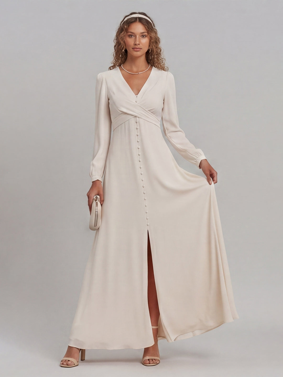 Elegant Ivory Matte Satin A-Line V-Neck Lace-up Ankle-Length Bridesmaid Dress