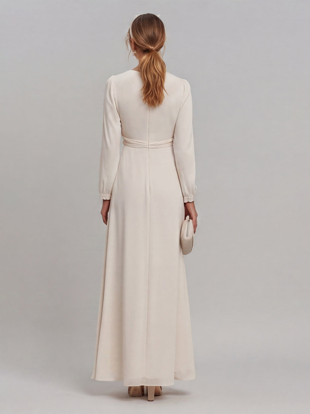 Elegant Ivory Matte Satin A-Line V-Neck Lace-up Ankle-Length Bridesmaid Dress