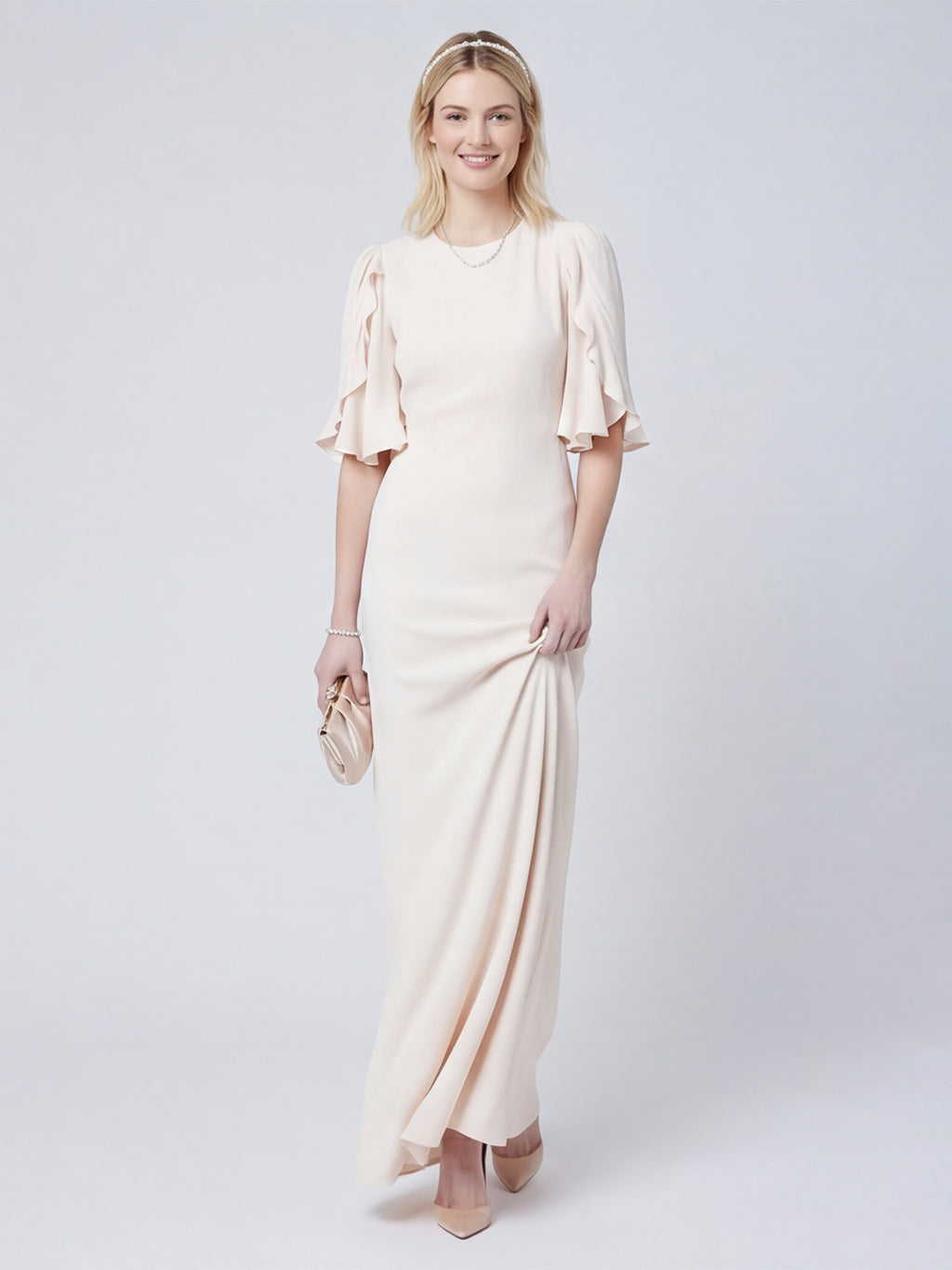 Elegant Ivory Matte Satin A-Line Scoop Neck Back Zip Ankle-Length Bridesmaid Dress