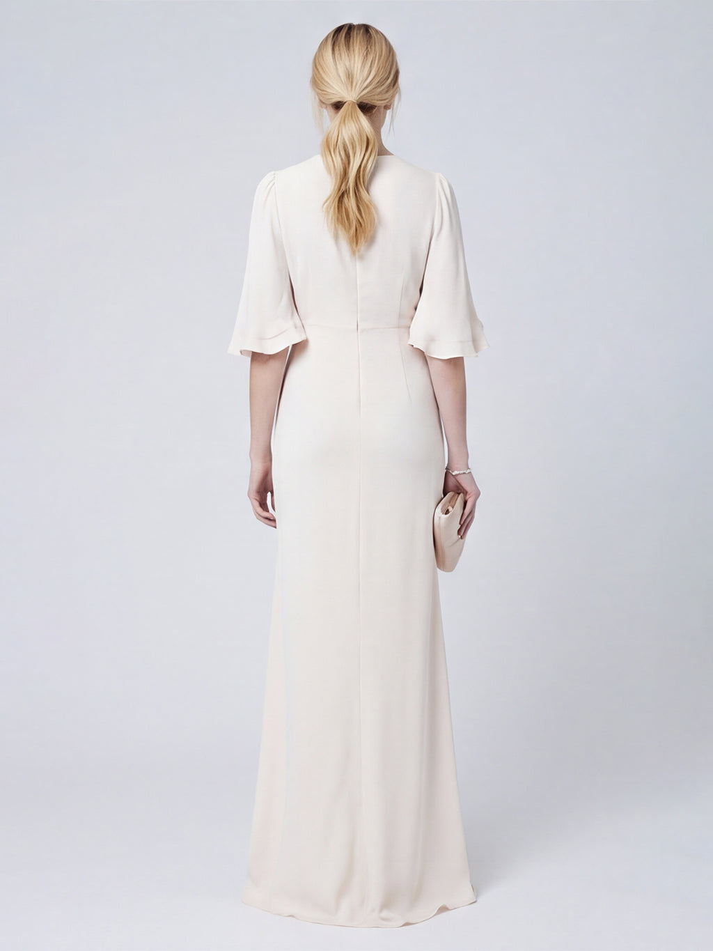 Elegant Ivory Matte Satin A-Line Scoop Neck Back Zip Ankle-Length Bridesmaid Dress