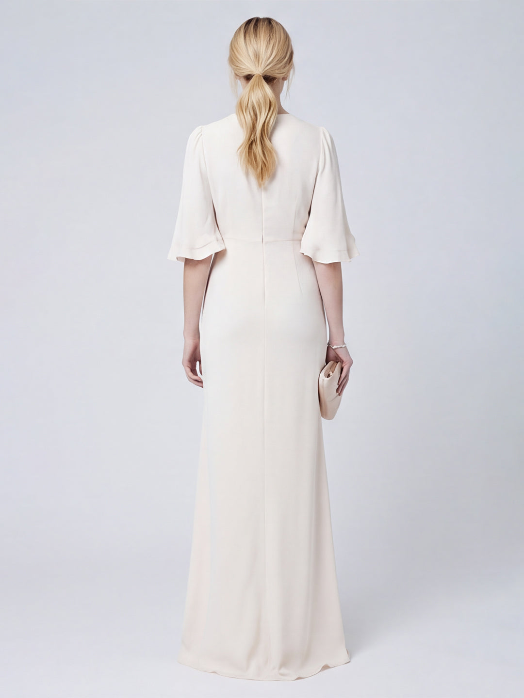 Elegant Ivory Matte Satin A-Line Scoop Neck Back Zip Ankle-Length Bridesmaid Dress