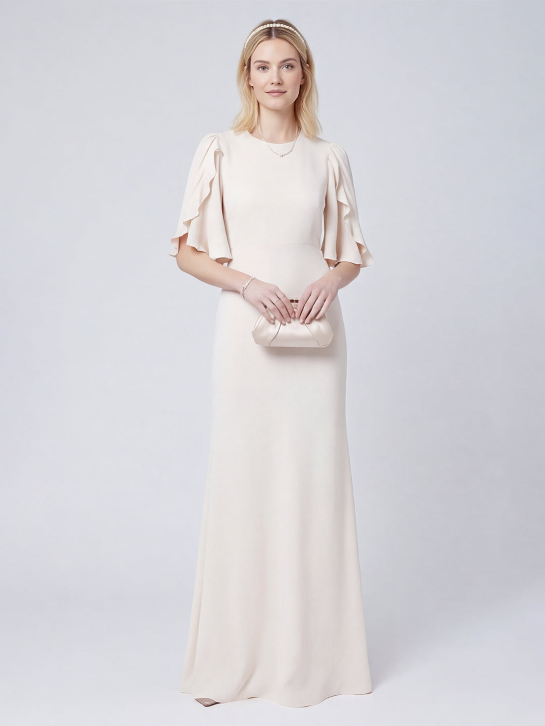 Elegant Ivory Matte Satin A-Line Scoop Neck Back Zip Ankle-Length Bridesmaid Dress