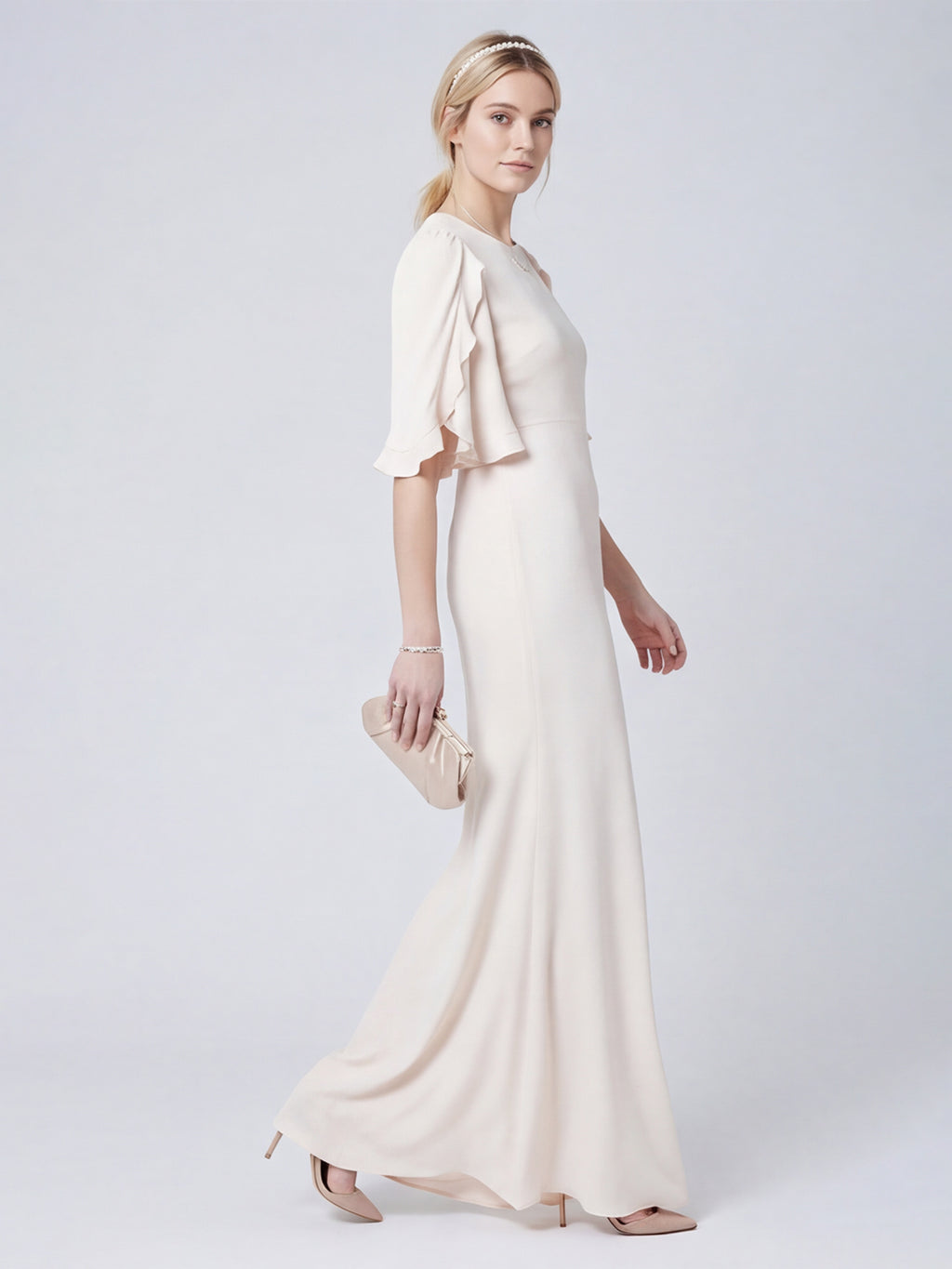 Elegant Ivory Matte Satin A-Line Scoop Neck Back Zip Ankle-Length Bridesmaid Dress