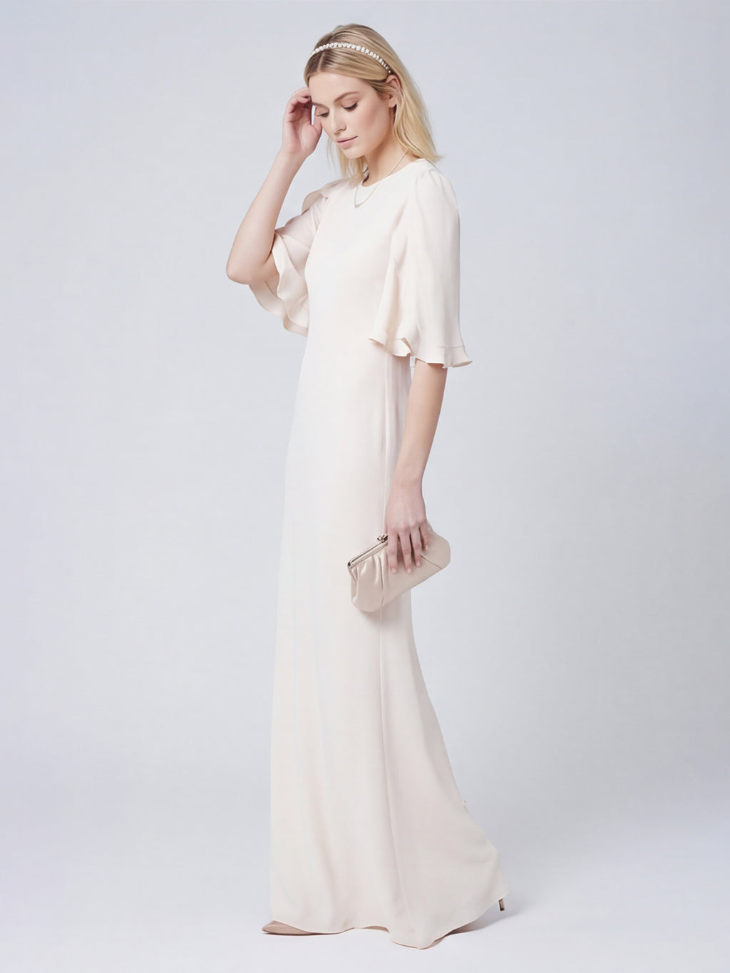 Elegant Ivory Matte Satin A-Line Scoop Neck Back Zip Ankle-Length Bridesmaid Dress