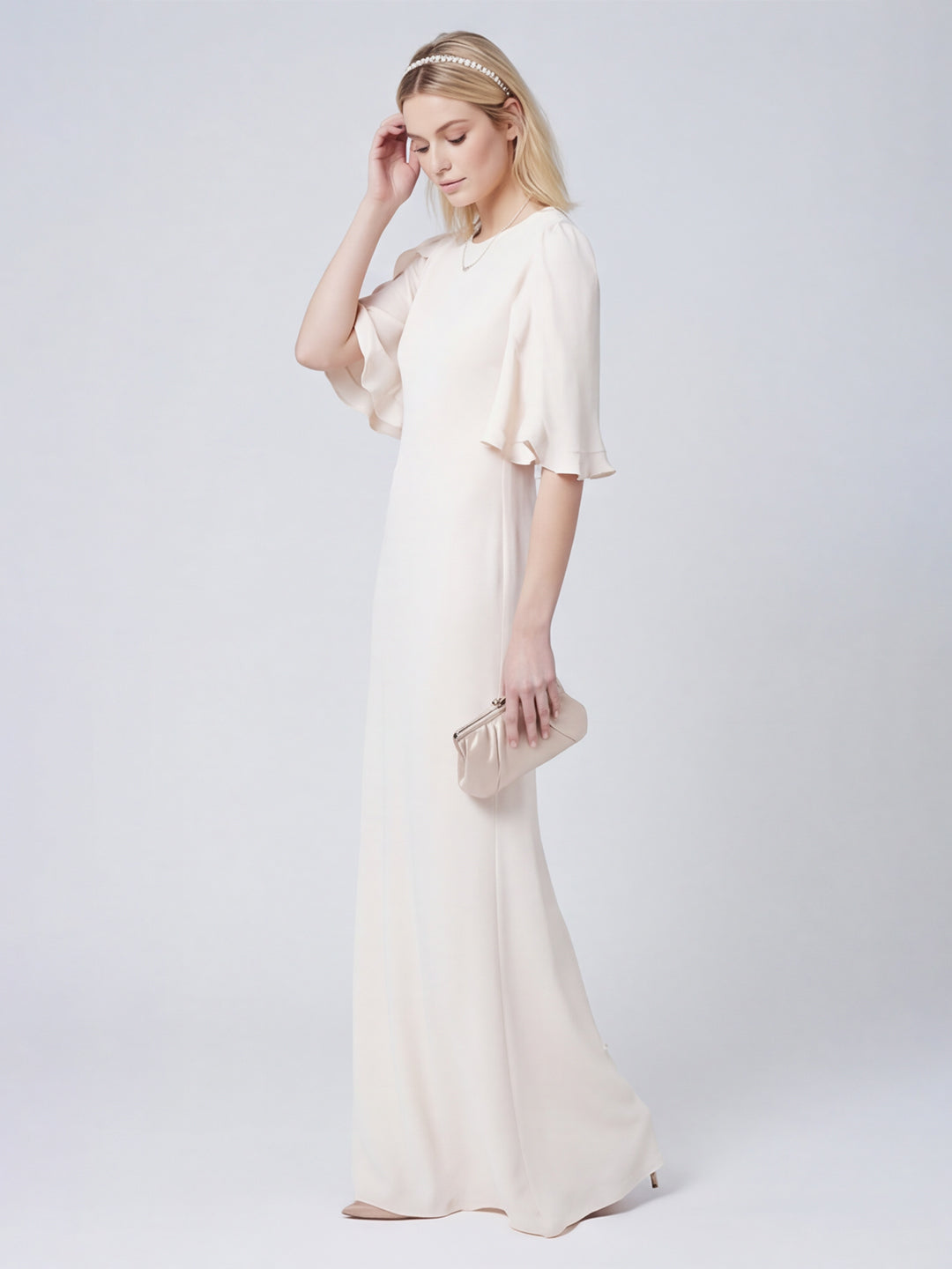 Elegant Ivory Matte Satin A-Line Scoop Neck Back Zip Ankle-Length Bridesmaid Dress