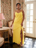 Elegant Lemon Chiffon Sheath V-Neck Backless Ankle-Length Plus Size Bridesmaid Dress