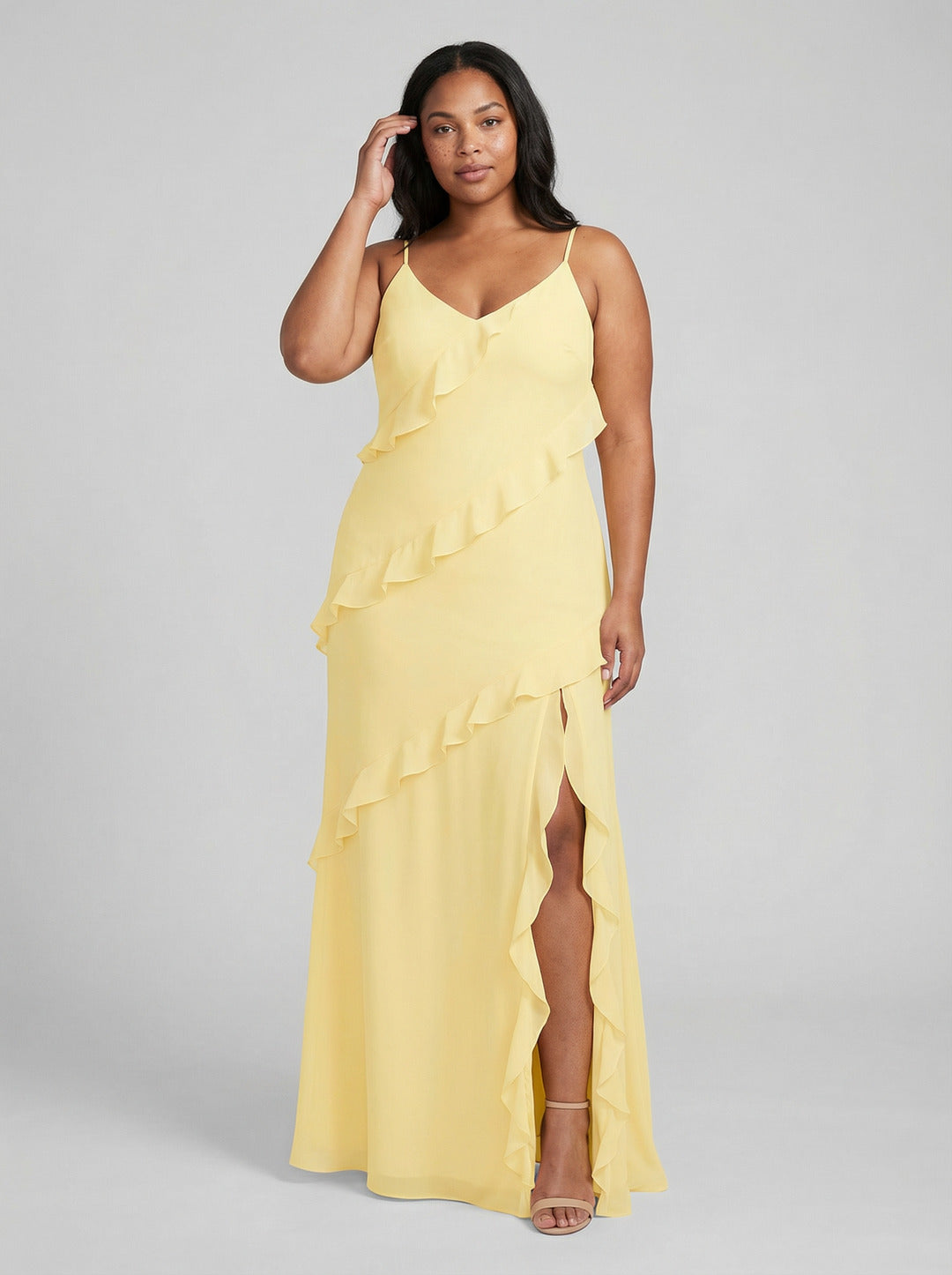 Elegant Lemon Chiffon Sheath V-Neck Backless Ankle-Length Plus Size Bridesmaid Dress