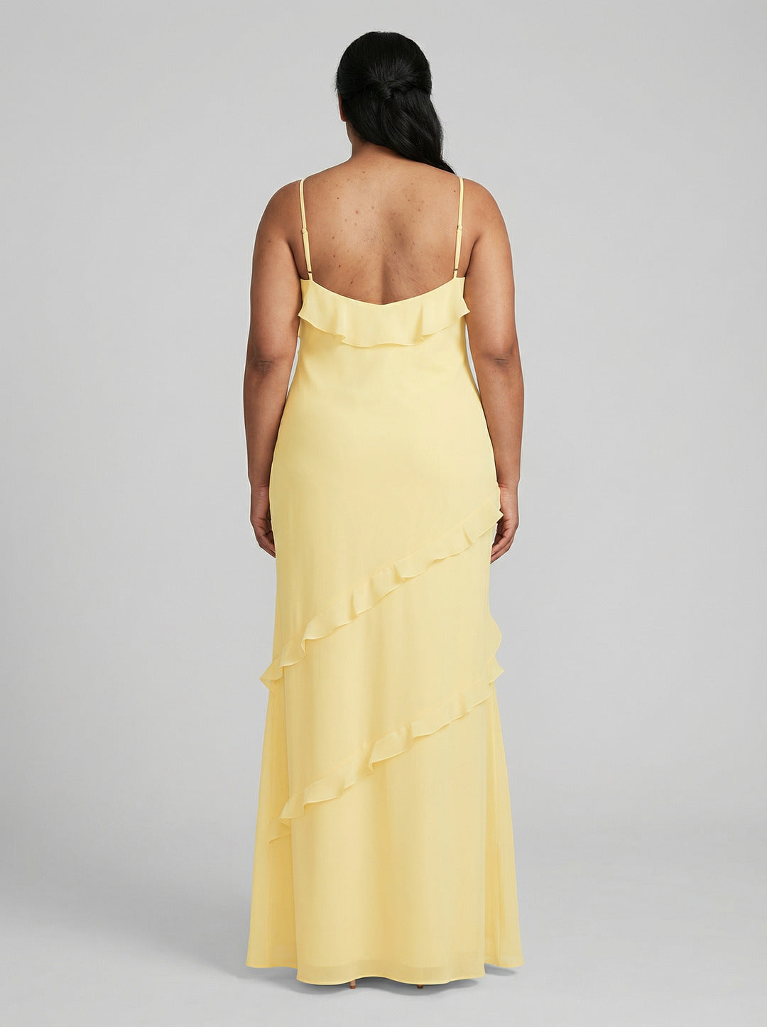 Elegant Lemon Chiffon Sheath V-Neck Backless Ankle-Length Plus Size Bridesmaid Dress
