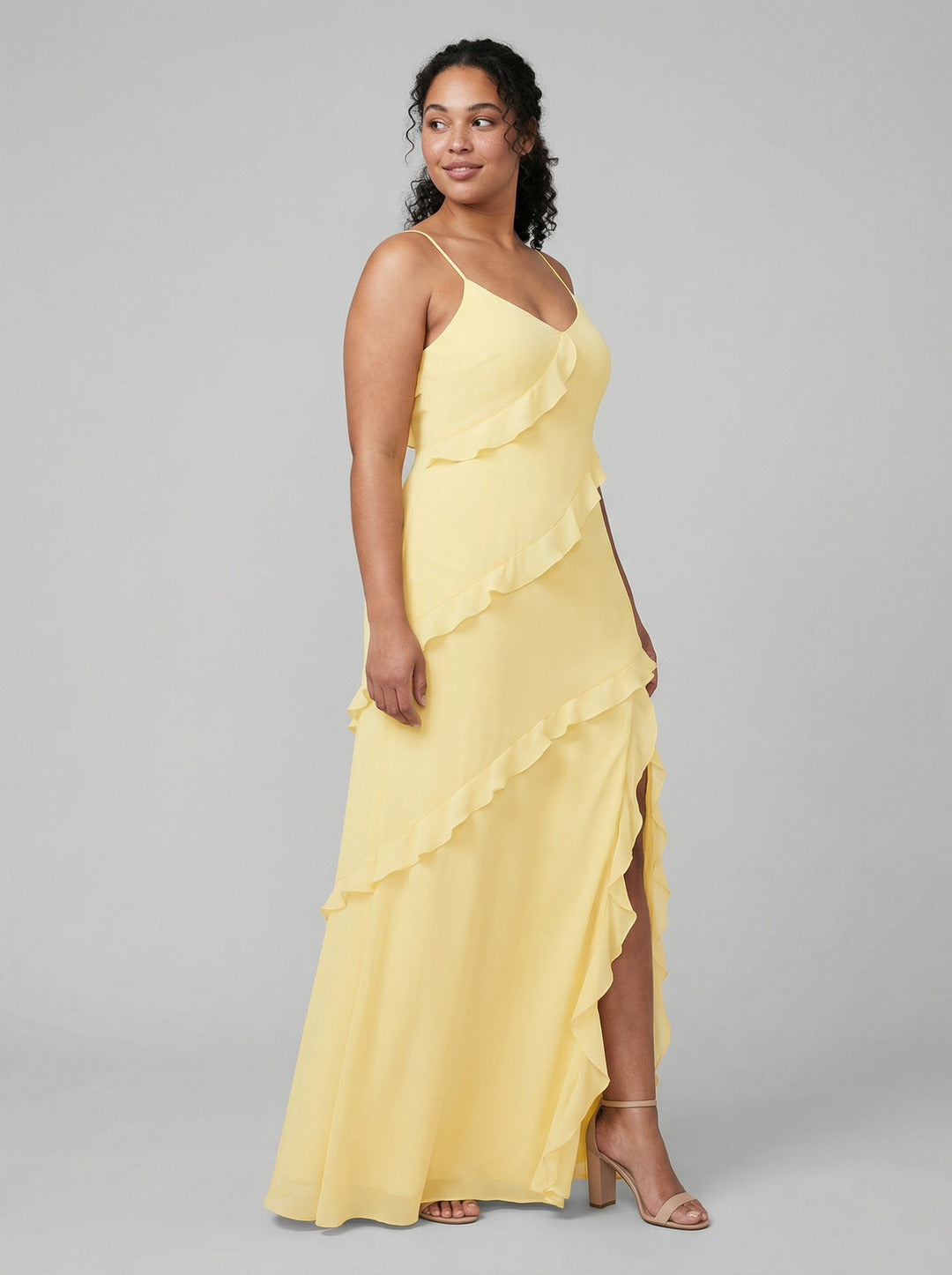 Elegant Lemon Chiffon Sheath V-Neck Backless Ankle-Length Plus Size Bridesmaid Dress