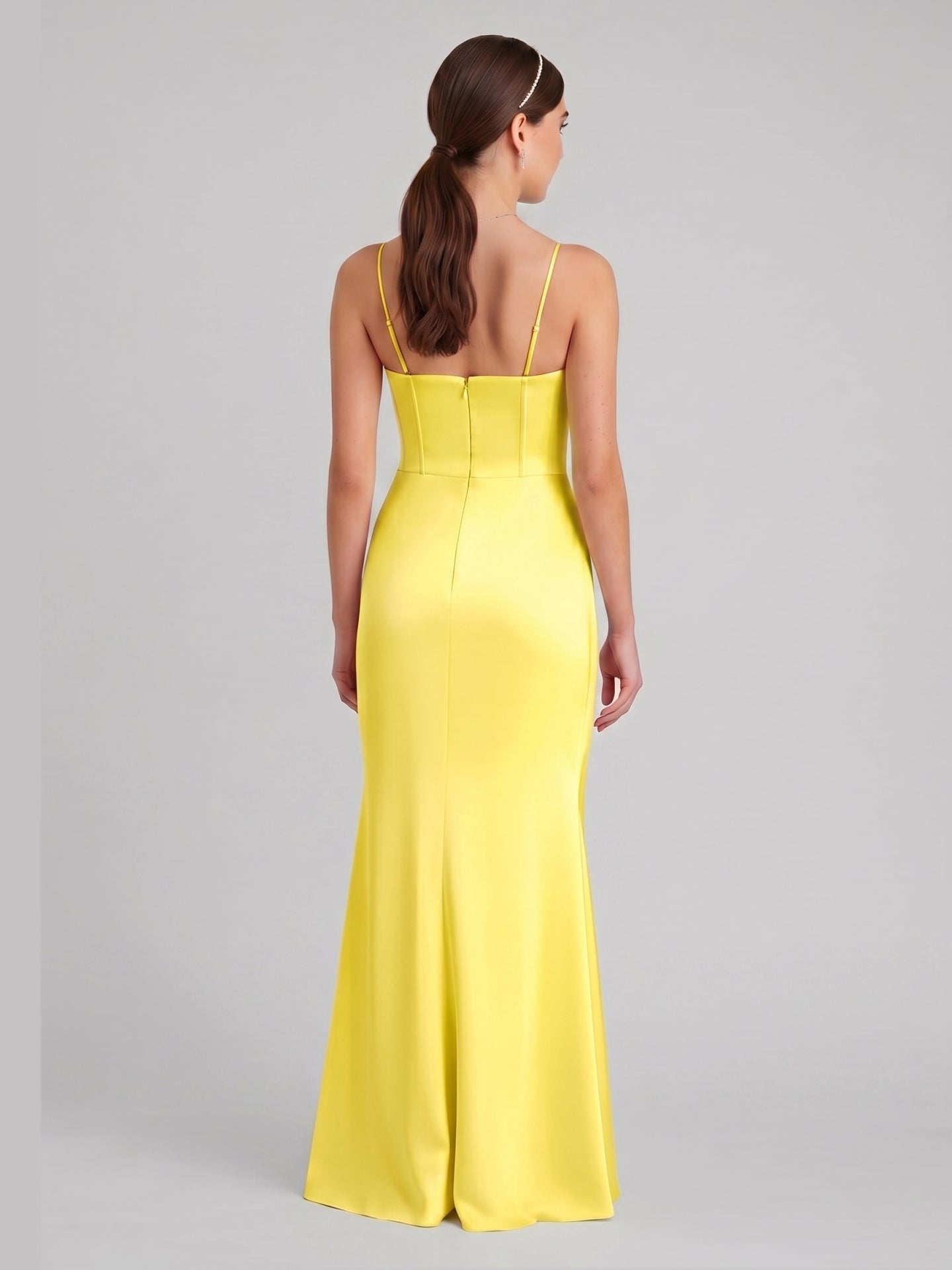 Elegant Lemon Satin Sheath Straight Neck Back Zip Ankle-Length Bridesmaid Dress