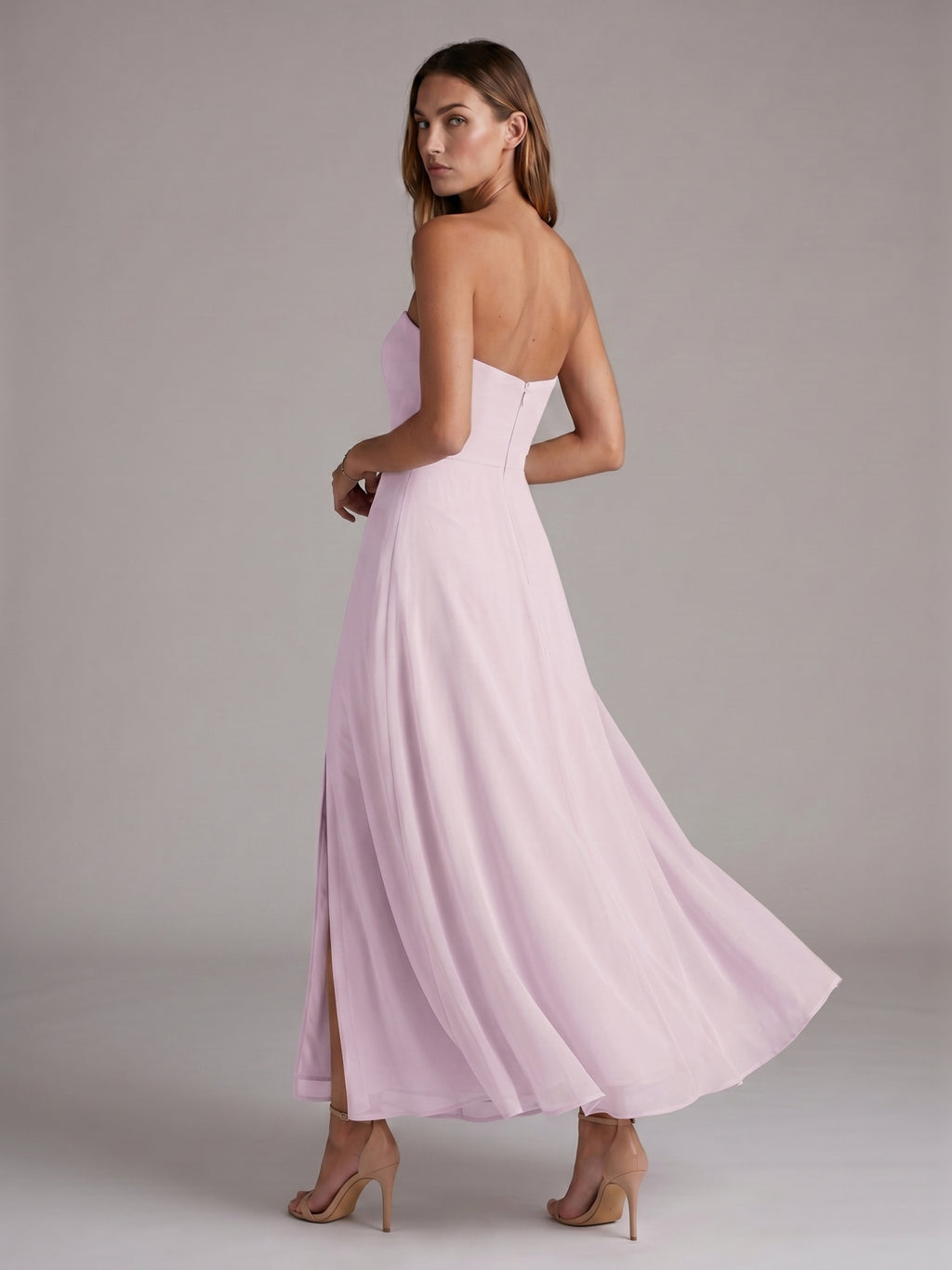 Elegant Lilac Chiffon A-Line Off-the-Shoulder Back Zip Ankle-Length Bridesmaid Dress