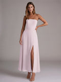 Elegant Lilac Chiffon A-Line Off-the-Shoulder Back Zip Ankle-Length Bridesmaid Dress