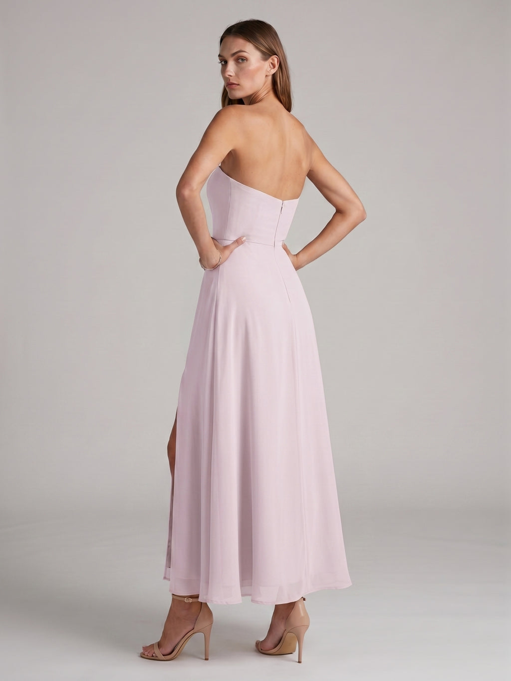 Elegant Lilac Chiffon A-Line Off-the-Shoulder Back Zip Ankle-Length Bridesmaid Dress