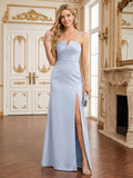 Elegant Mist Satin A-Line Straight Neck Back Zip Ankle-Length Bridesmaid Dress
