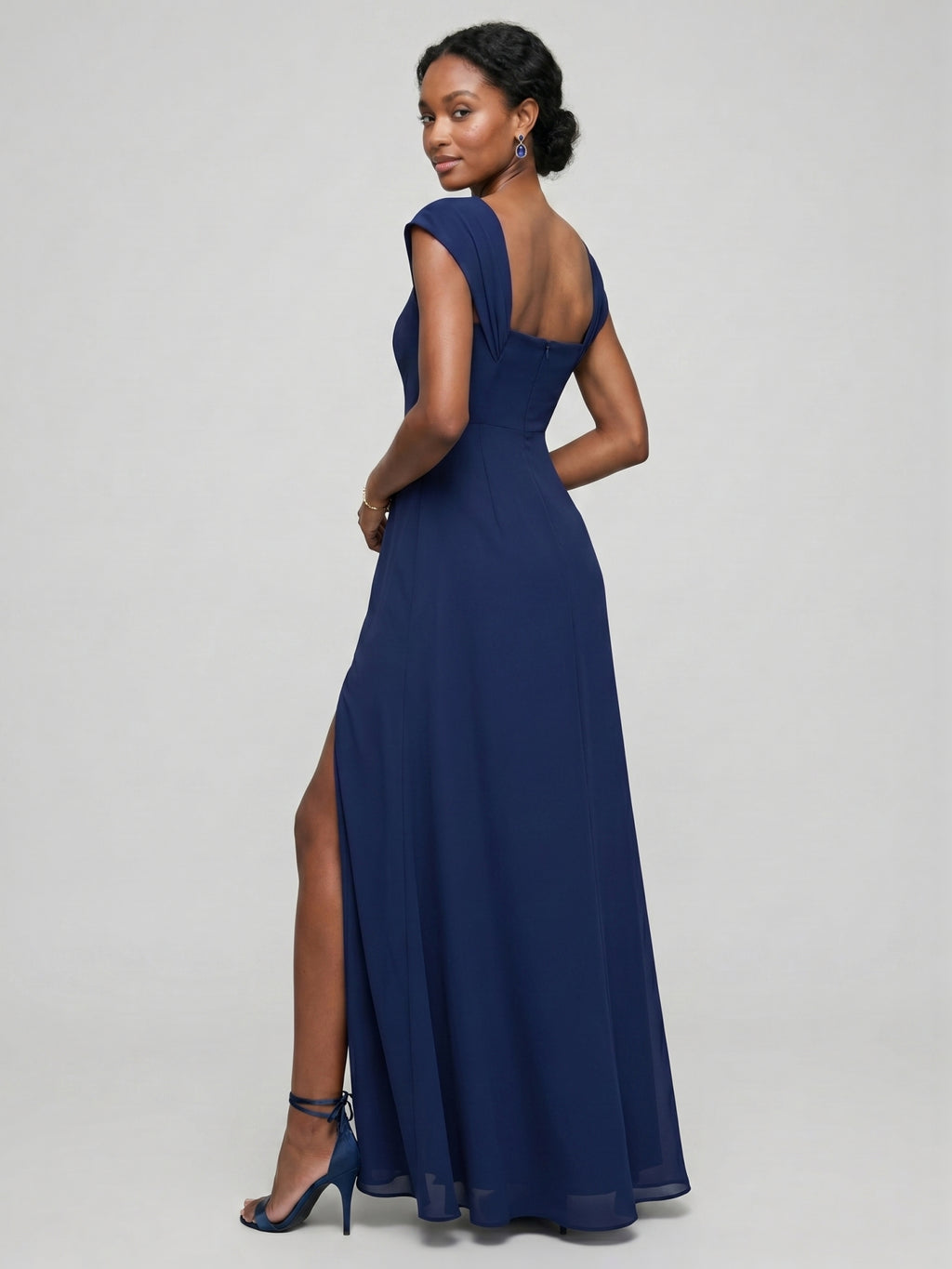 Elegant Navy Blue Chiffon A-Line Sweetheart Ankle-Length Bridesmaid Dress