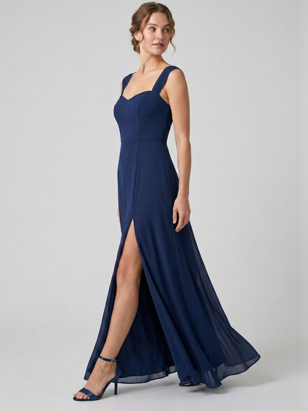 Elegant Navy Blue Chiffon A-Line Sweetheart Ankle-Length Bridesmaid Dress