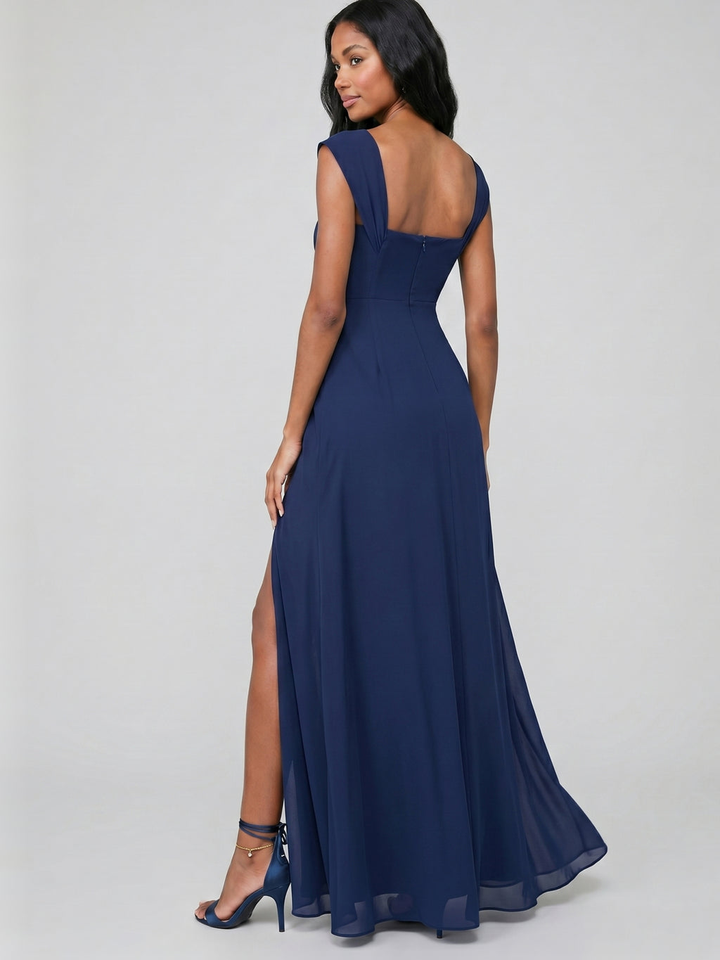 Elegant Navy Blue Chiffon A-Line Sweetheart Ankle-Length Bridesmaid Dress