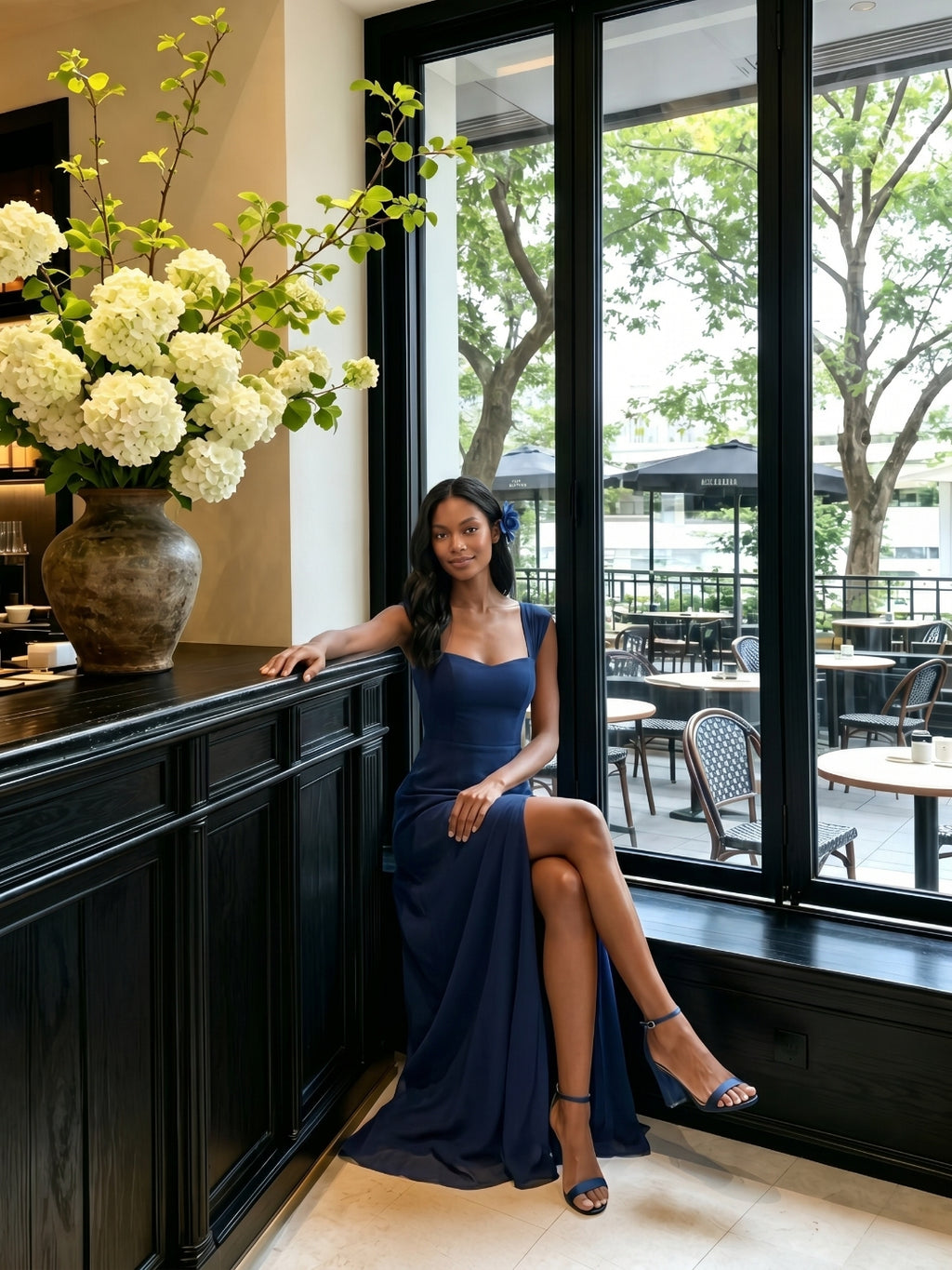Elegant Navy Blue Chiffon A-Line Sweetheart Ankle-Length Bridesmaid Dress