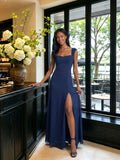 Elegant Navy Blue Chiffon A-Line Sweetheart Ankle-Length Bridesmaid Dress